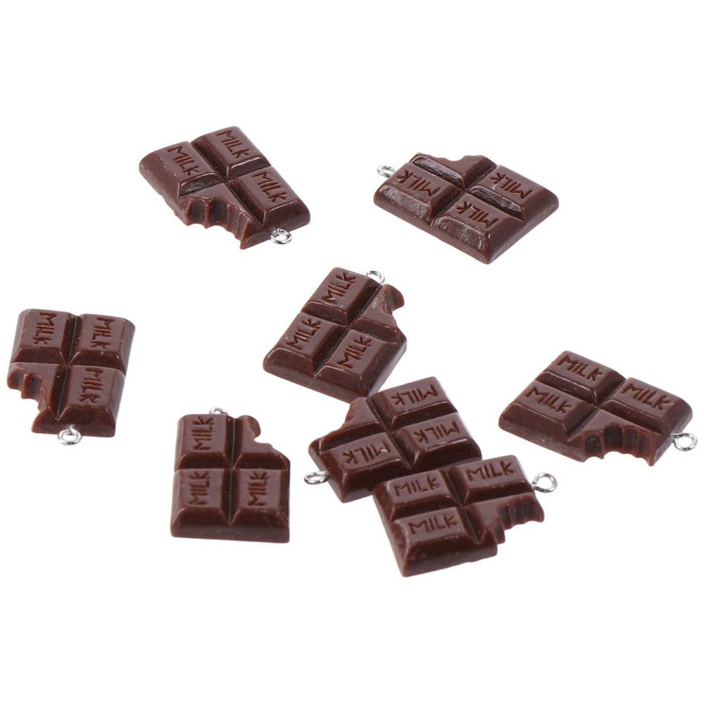 30PCS DIY Resin Simulation Food Charms Brown Fake Chocolate Shape Pendant Charms Cartoon Took a Bite of for Earring