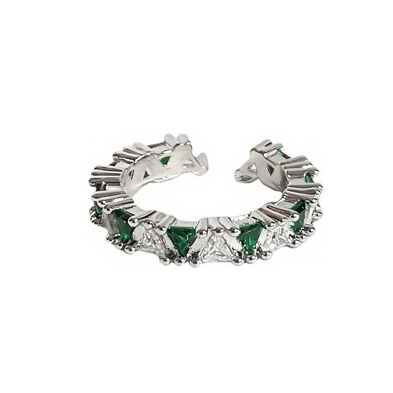 Light Luxury Color Treasure Cool Feeling Green Super Fairy Super Flash Full Diamond Inlaid Zir*****Pening Ring Small Cool Senior Ring Woman