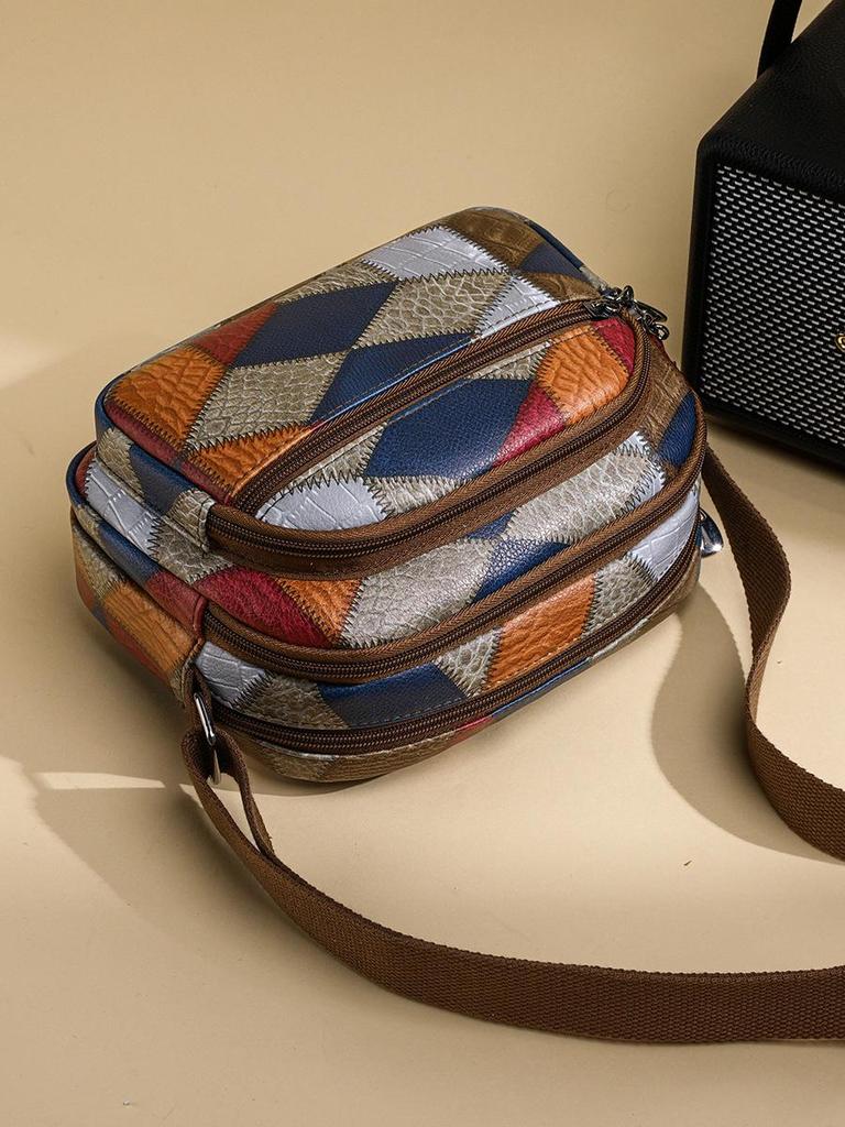 2024 Ethnic Color Block Patchwork Crossbody Phone Bag for Women