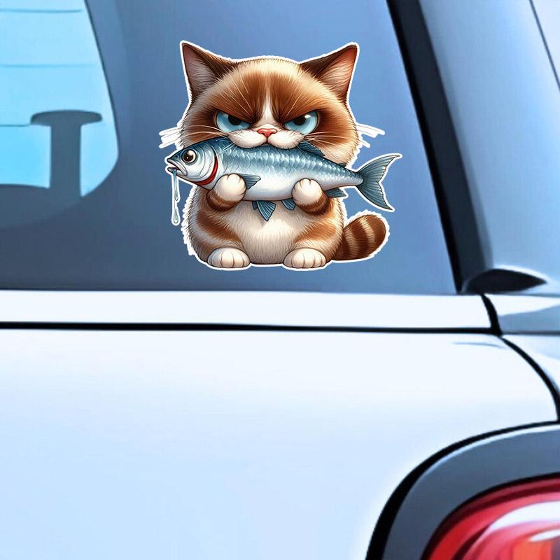 Funny Cats Eat Fish Car Stickers Waterproof Vinyl Decals Auto Body Window Bumper Decor Motorcycle Helmet Stickers TM186