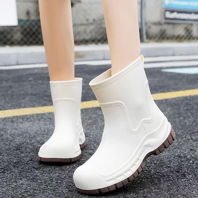 Women's Thick Sole High Top Keep Warm Rain Boots Waterproof Non Slip Detachable Cotton Cover Kitchen Work Shoes Garden Shoes