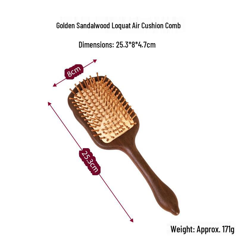  Pettine Massaggiante con Cuscinetto d'Aria in Sandalo Dorato - Pettine Retrò in Legno Massiccio per Capelli Lunghi da Donna