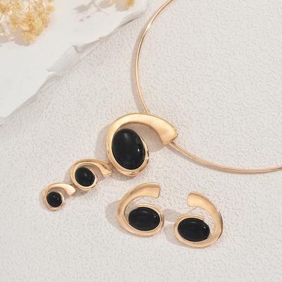 Women's Necklace Earrings Set Set with Diamond Long Spiral Earrings Versatile Premium Collar Women