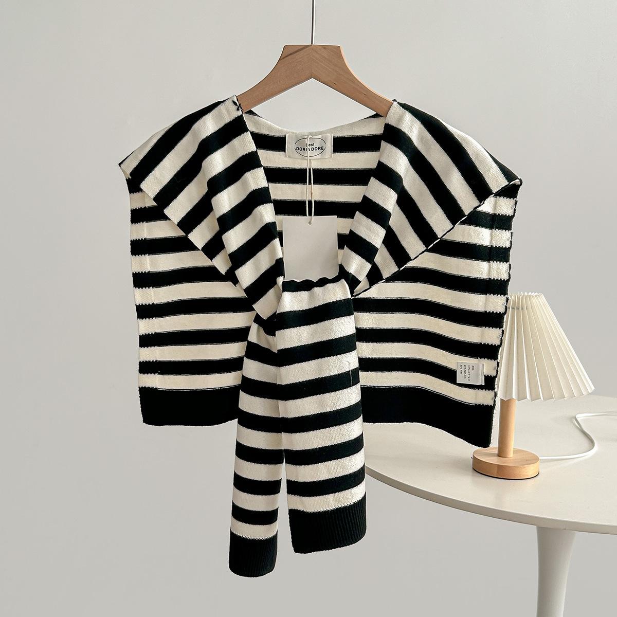 Красная вязаная полосатая шерстяная шаль женская шаль с искусственным воротником шарф универсальный жилет 105