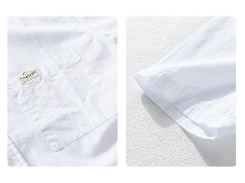 Men's Summer Cotton Shirt - Japanese Style, Fresh Solid White
