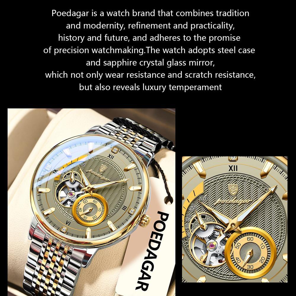 POEDAGAR Moda İş Erkek Saati Su Geçirmez Aydınlık Oyuklu Tourbillon Erkek Saat Otomatik Mekanik Saatler