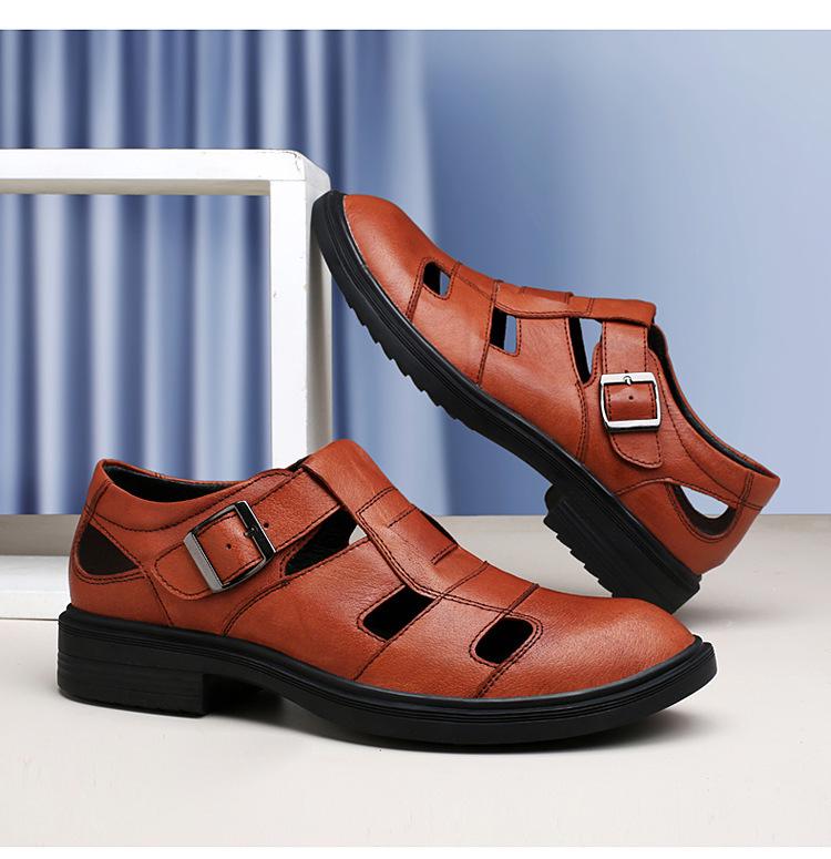 Men's Breathable Perforated Leather Sandals - Business Casual Thick Sole