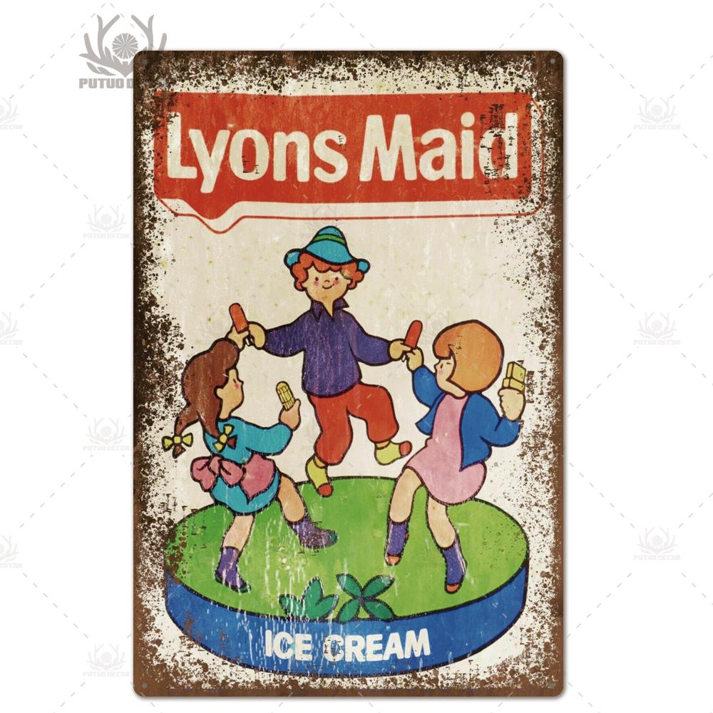 Putuo Decor Ice Cream Tin Sign Plaque Metal Plate Vintage Ice Lolly Retro Wall Art Poster for Dessert Shop Iron Painting
