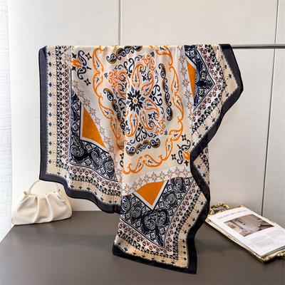 Vintage Fashion Imitation Silk High-End Printing Large Square Scarf Silk Scarf Shawl Headscarf Neck Protection Scarf Decorative Women'S Scarf