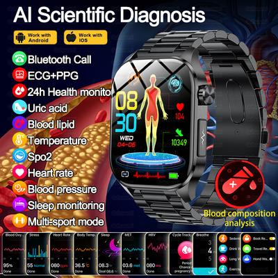 Smartwatch ECG+PPG Chiamata BT Promemoria push Esame fisico Orologio per la salute Pressione sanguigna Acido urico Ossigeno nel sangue Sport Smartwatch