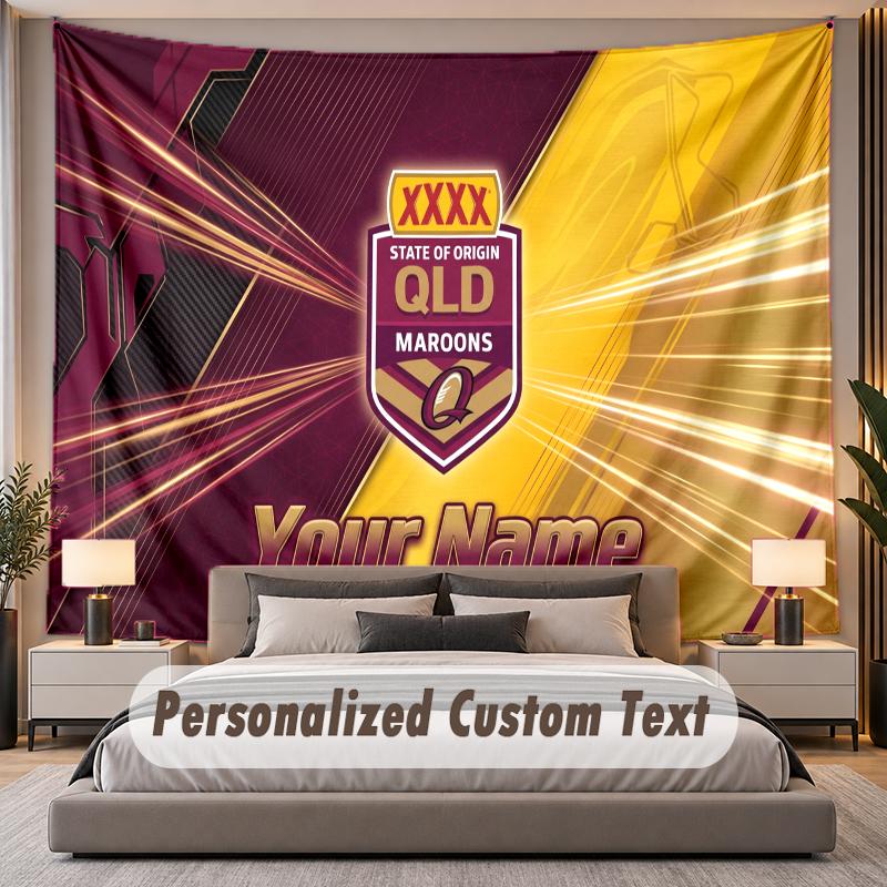 Custom Name Text Tapestry Queensland Maroons Personalized Polyester Wall Tapestry For Bedroom And Room