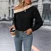 YYFS Women's Fashion Casual Spring Fall Long Sleeve Oblique Collar Blouses & Shirts
