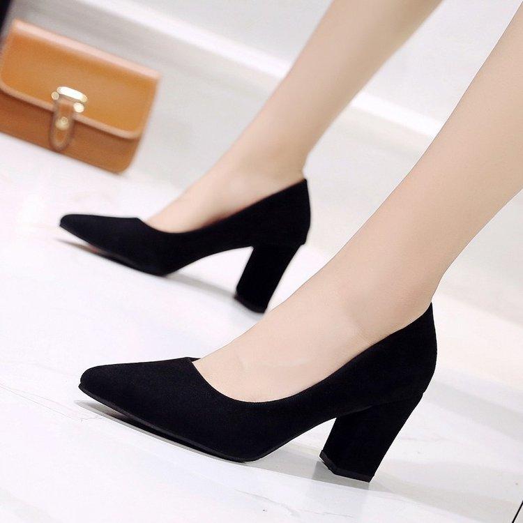 High Heels Women's Autumn New Thick Heel Pointed Suede Single Shoes Fashionable Simple Work Shoes