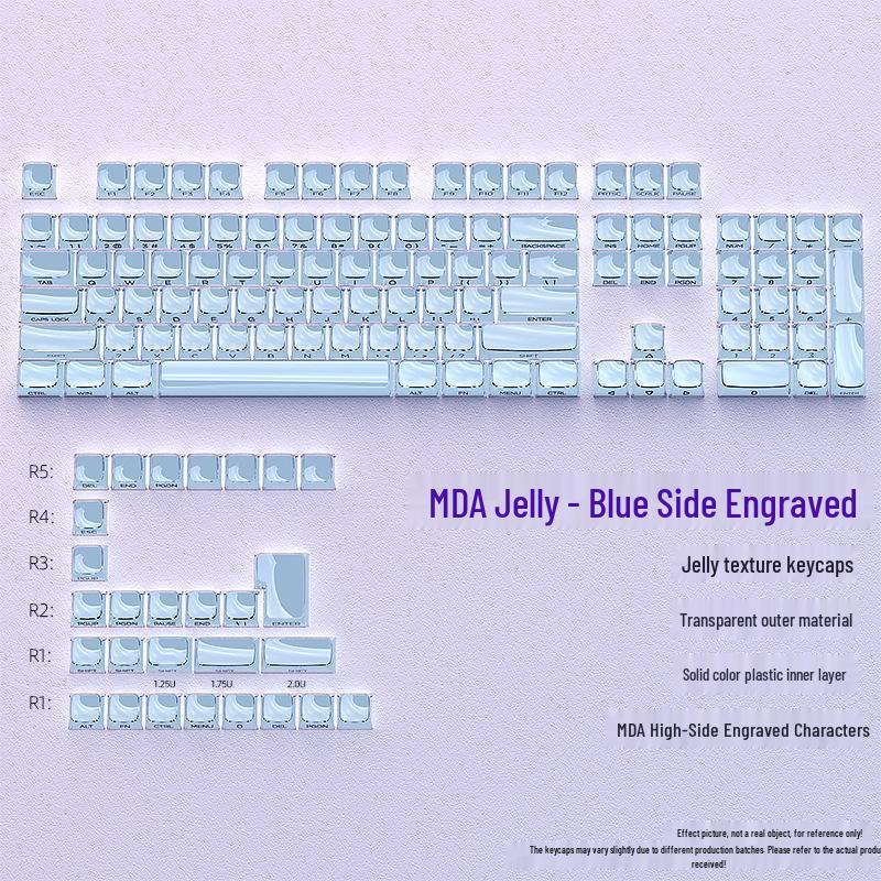 Jelly Texture Keycaps Set: Side-Engraved MDA Profile, 132 Keys, Transparent Outer Layer, Solid Color Inner Layer