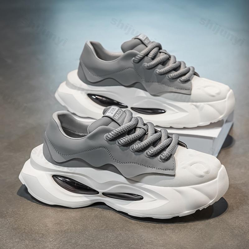 Herren Sneaker 2025 Klobige Sportschuhe Lässiges Obermaterial aus Mikrofaserleder Erhöhte Plateauhöhe Weiße Freizeitschuhe