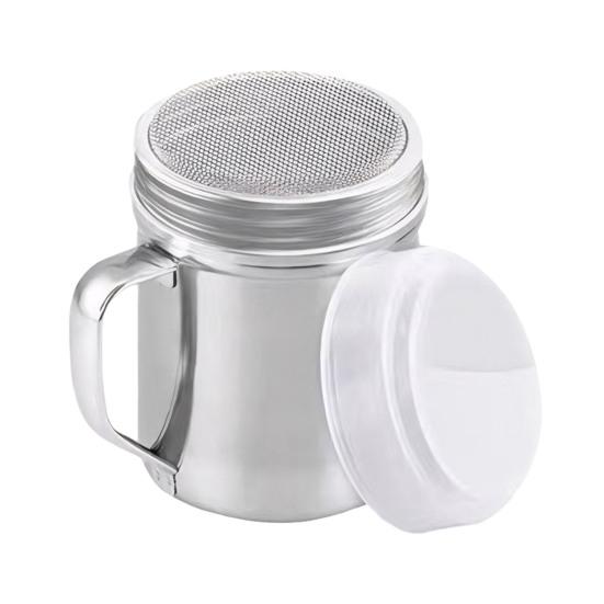 

Порошковий шейкер з нержавіючої сталі, дрібне сито, дозатор цукру та кориці з ручкою та герметичною кришкою, безпечний для посудомийної машини, сито для борошна для випічки, декору кави та десертів Small