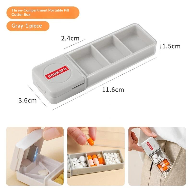 Portable Pill Organizer Integrated Pill Cutter Airtight Moisture-proof Small Pill Case for Students Dorm Daily Medication Storage
