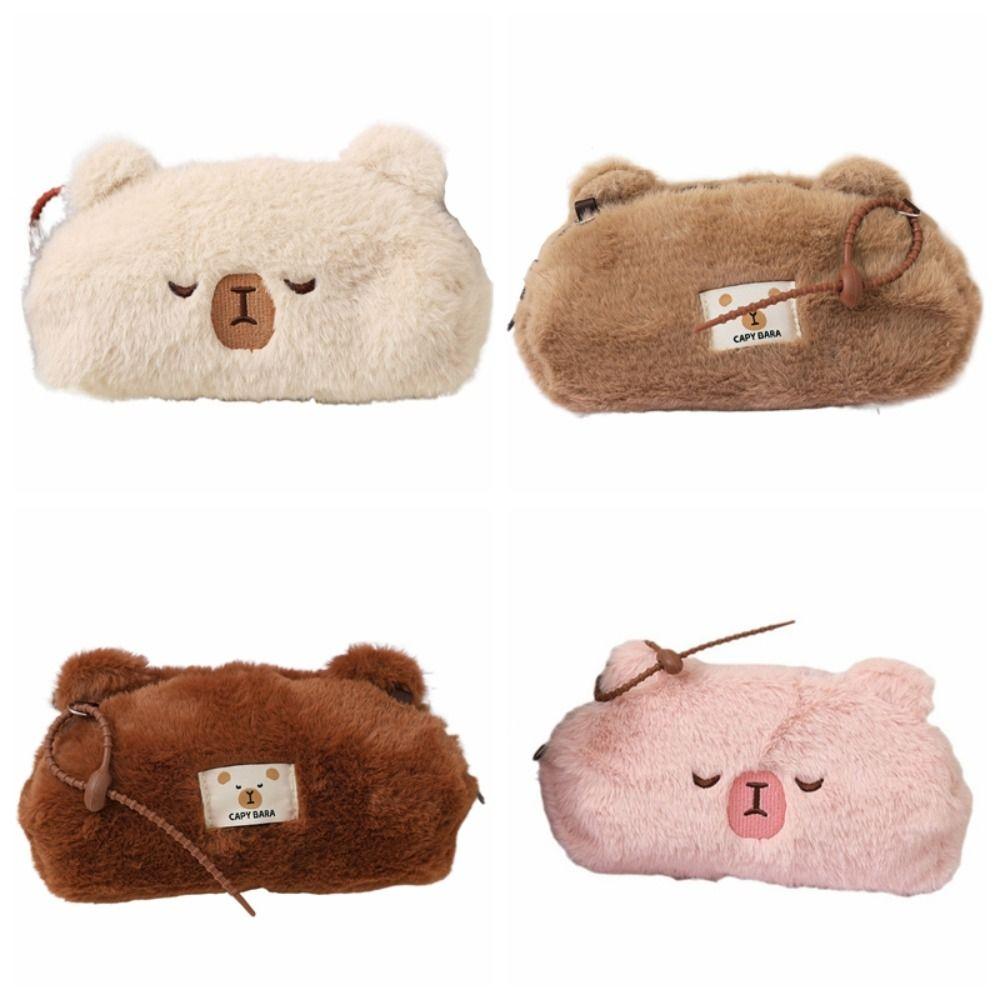 Large Capacity Capybara Pencil Case Zipper Stationery Bag Cute Plush Animal Pen Bag  Stationery
