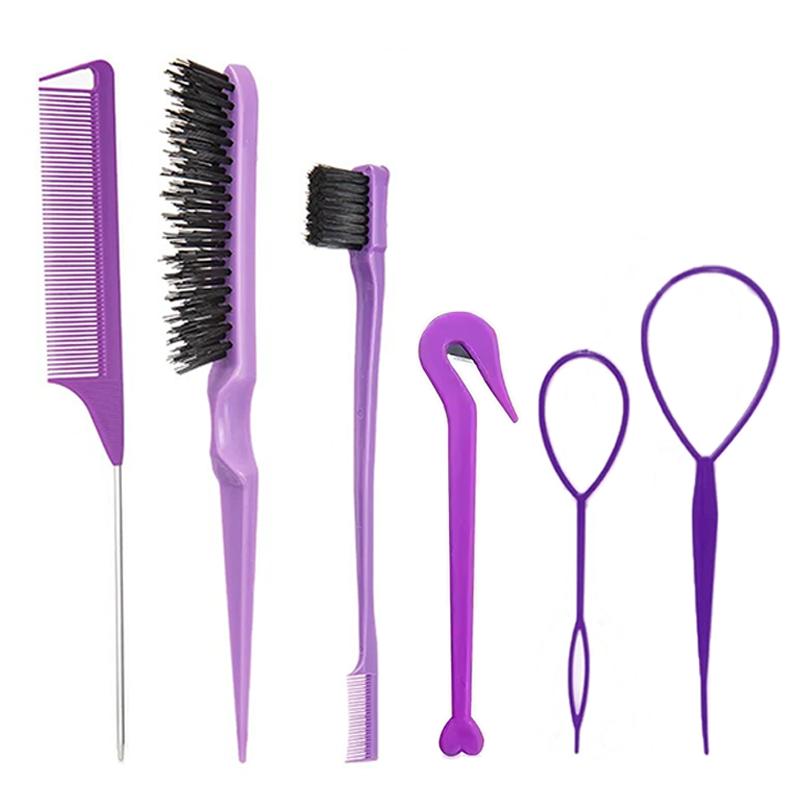 7pcs/set Hair Beauty Accessories Bristle Rat Tail Edge Comb Eyebrow Brush Braiders Ponytail Creator Water Sprayer Styling Set