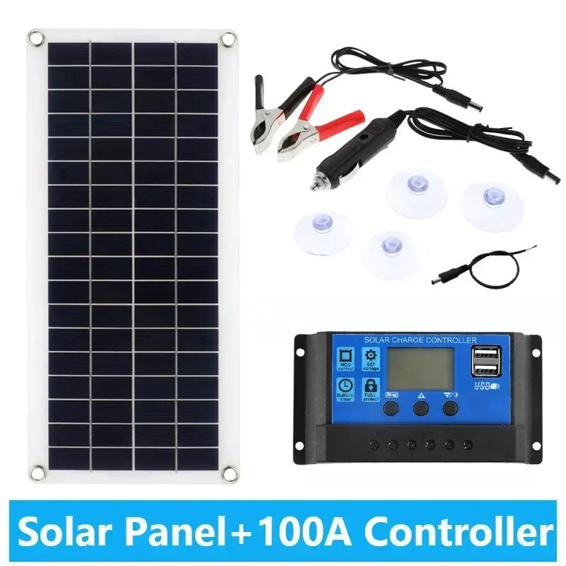 20W-1000W Solar Panel 12V Sola Cell 100A Controller Solars Panl for Phone RV Car MP3 PAD Charger Outdoor Battery Supply Camping