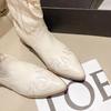European and American Cowboy-Style White Embroidered Knight Boots - Pointed Toe, Mid-Calf