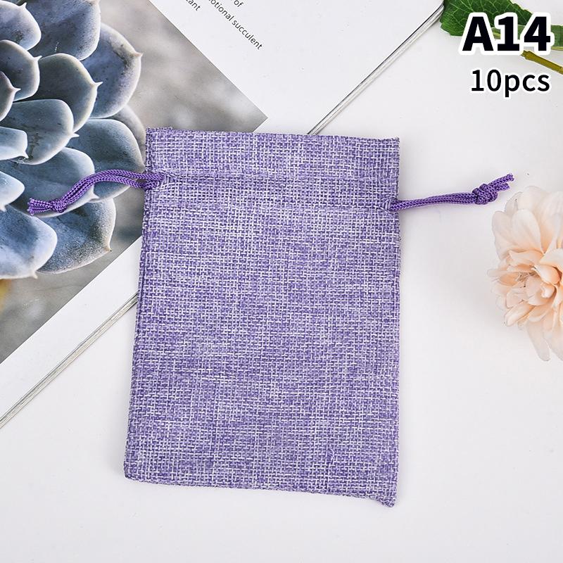 10 Pièces 10X14Cm Sac Cadeau Jute Fait Main Sac Naturel Coton Lin Sac d'Emballage Cadeau Sac de Rangement Bijoux