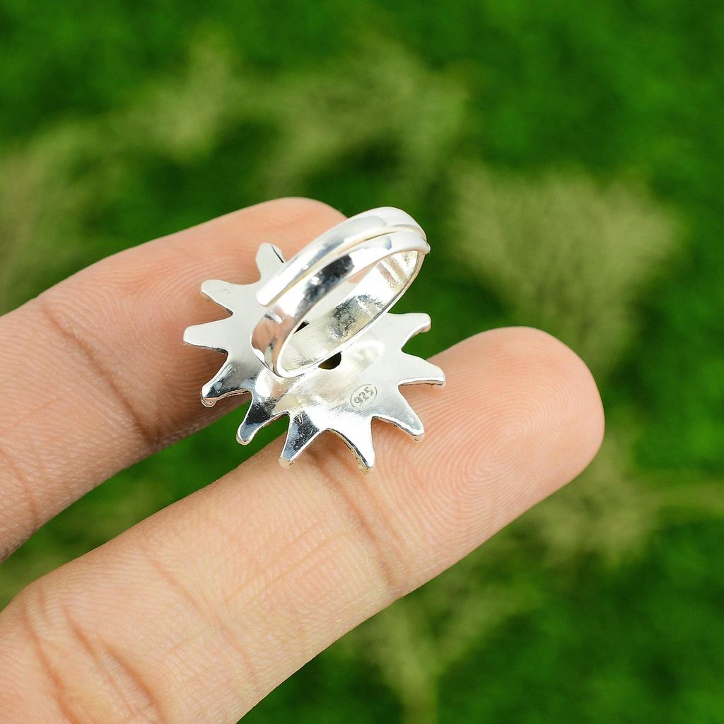 Gift For Her 925 Silver Natural Tiger'S Eye Stackable Flower Adjustable Ring