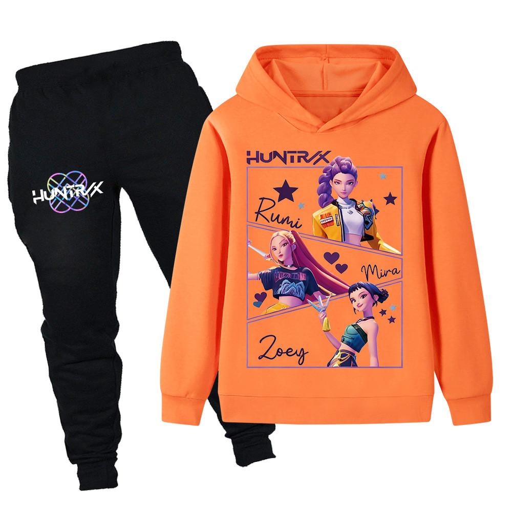 PB1241 Kinder Jungen Mädchen Kpop Mira Zoey Rumi Aufdruck Langarm Kapuzenpullover Hose Hosen Kleidung Sets