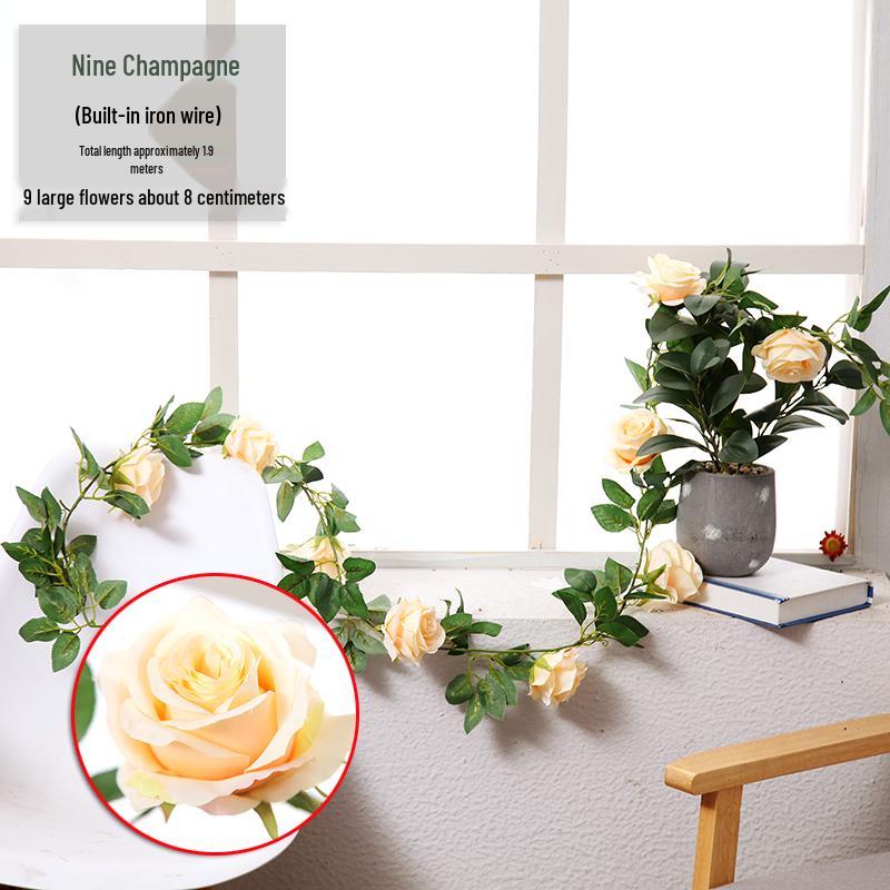 Artificial Rose Vine Ceiling Decor for Air Conditioning Pipe and Hanging Baskets