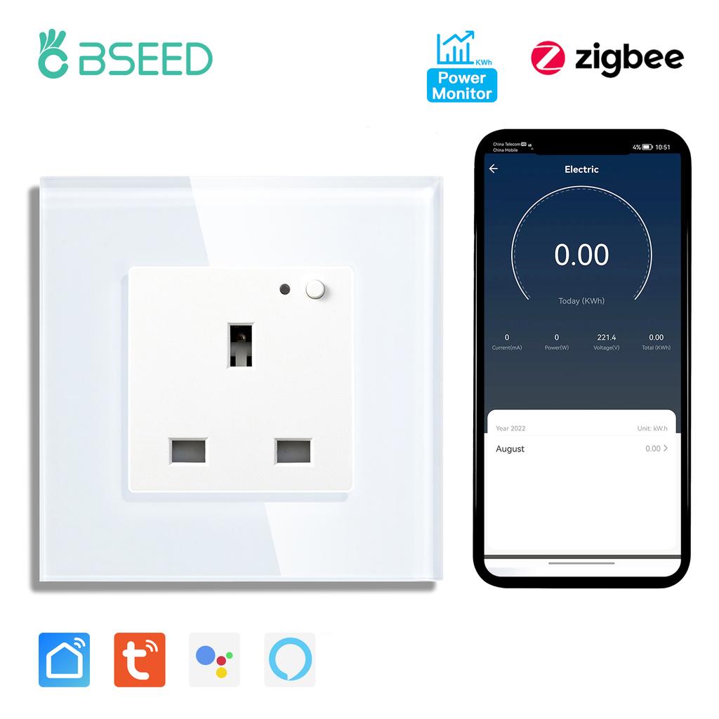 BSEED Zigbee Single UK Smart Socket Double Intelligent Wall Sockets Triple Electric Outlets Tuya Smart Life Alexa Control 13A