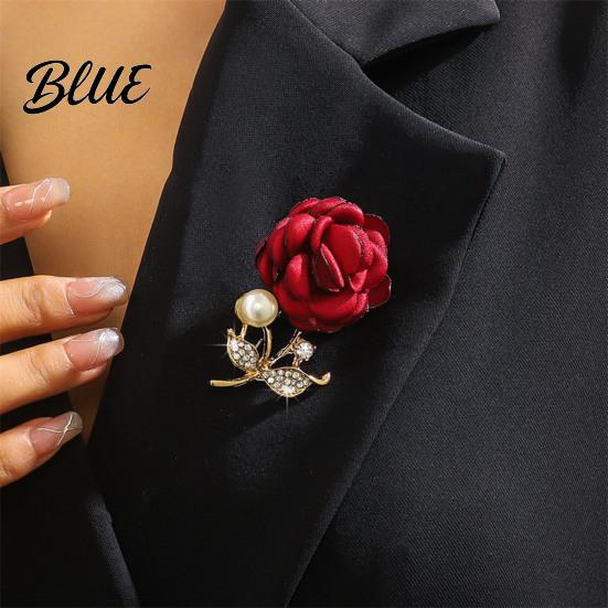 Stylish Brooch Faux Pearl Fabric Rose Artificial Flower Pin