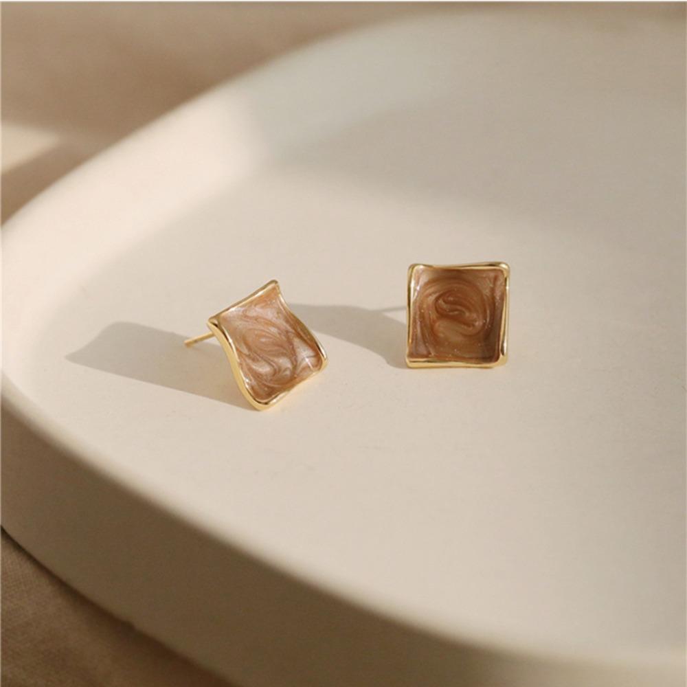 

French Style Zinc Zinc Alloy Dripping Oli Earrings Square Earrings Drip Glaze Korean Style Accessories