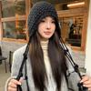 Autumn and winter warm wool hat, hand-woven hollow bald hat, women's fringed ear protector, sleeves, knitted hat