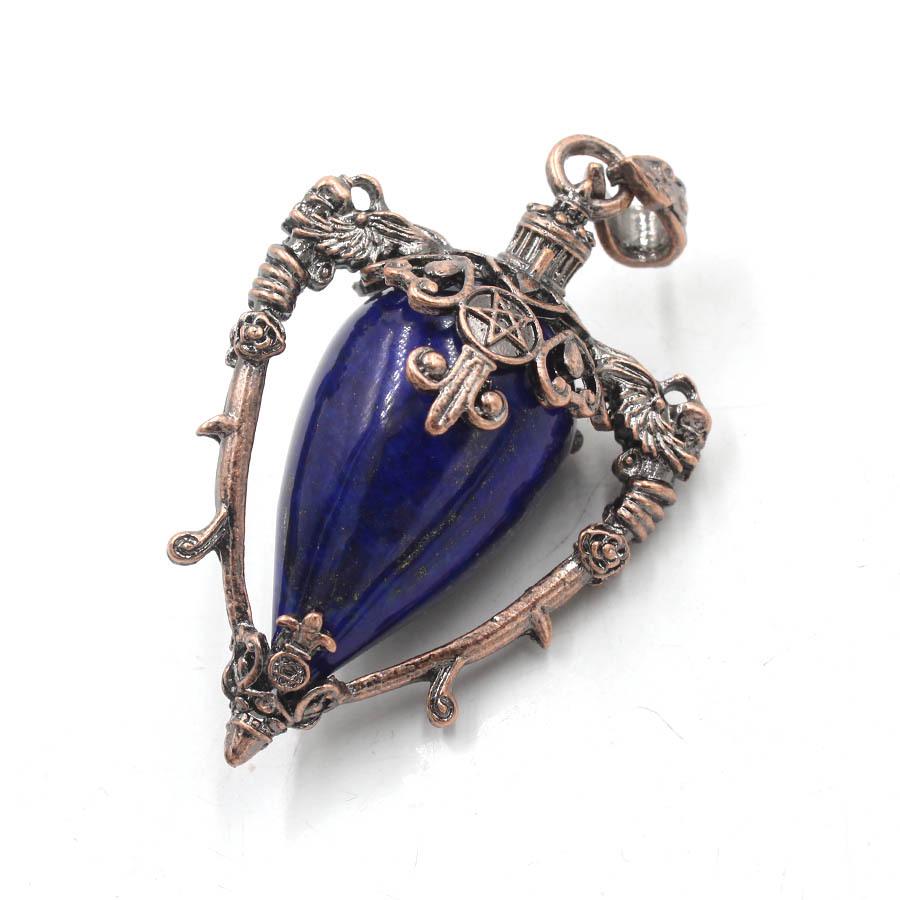 Бронзовая подвеска-кулон в виде капли воды с кристаллом и натуральным камнем