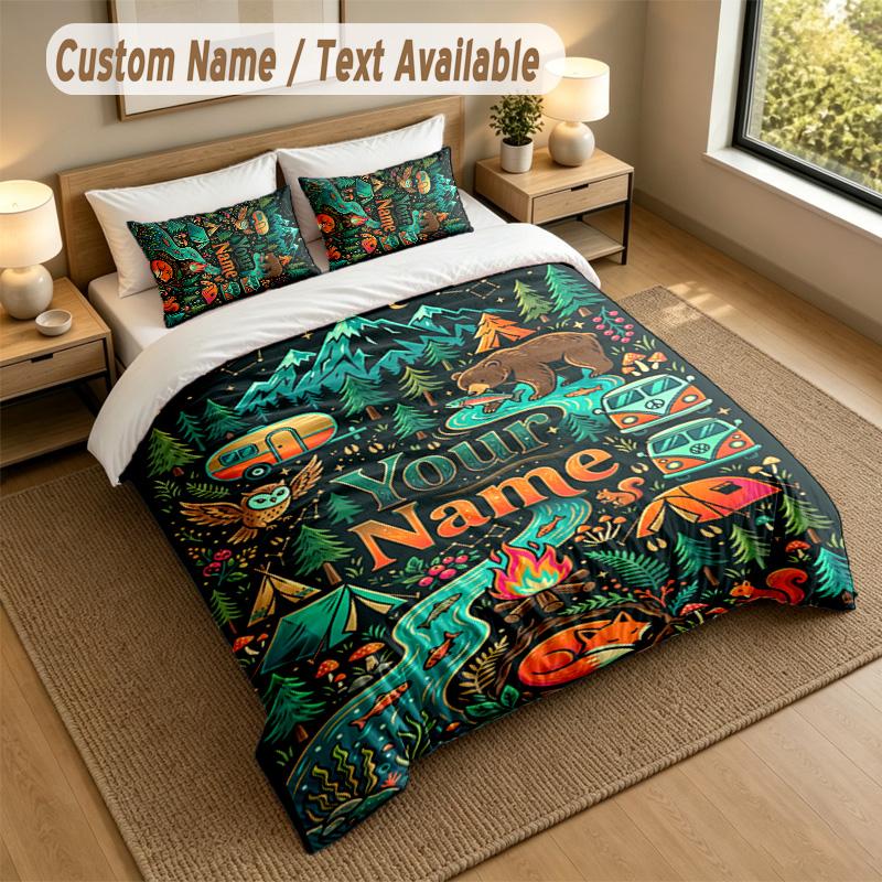 Adventure Journey Theme Personalized 3Pcs Bedding Set Custom Text & Name 1 Sheet 2 Pillowcases Household Bedding 1pc