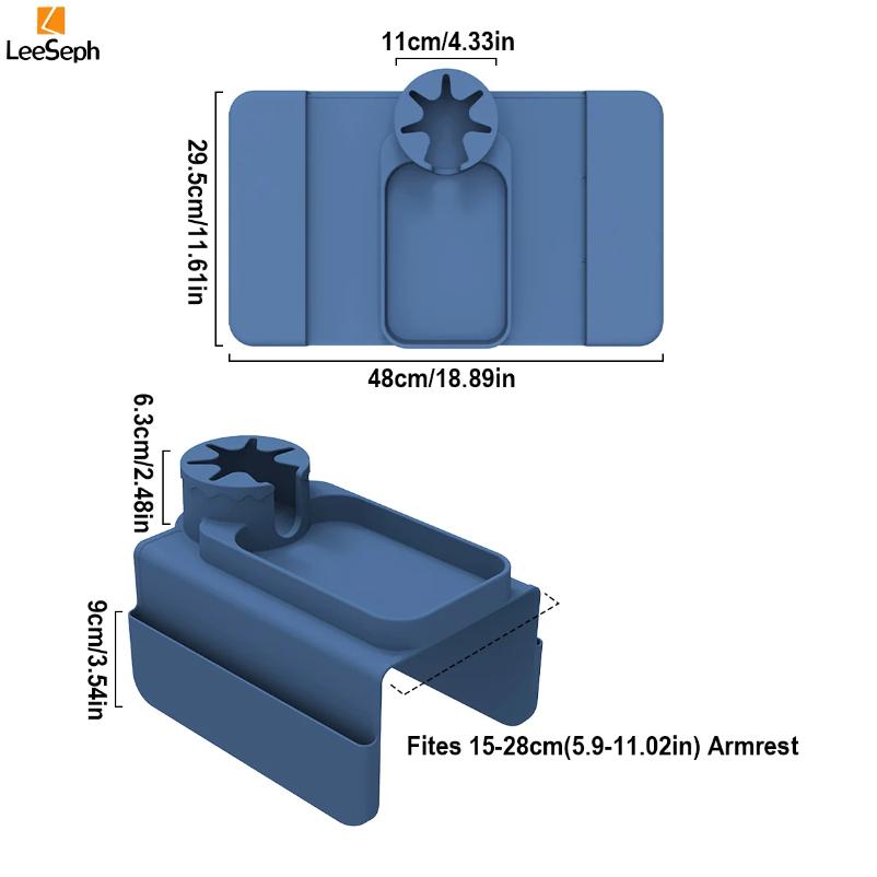

Couch Cup Holder Sofa Arm Tray Silicone Armrest Table Organizer Caddy with Side Pockets for Snack DrinksSpectacles
