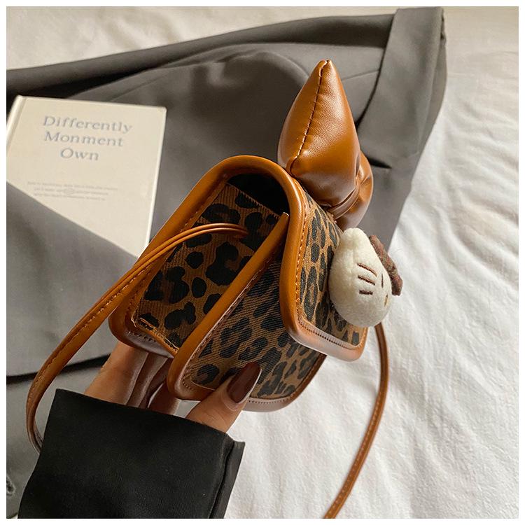 Korean Style Leopard Print Mini Shoulder Bag with Bow - Cute Crossbody for Girls 2025