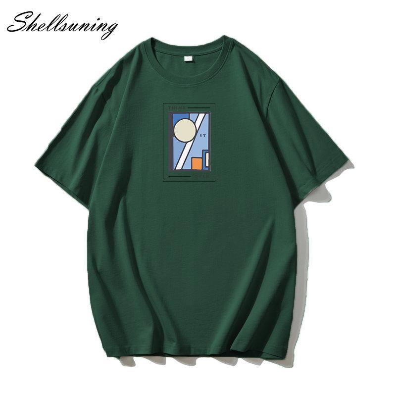 Shellsuning Oversized bavlněná trička s grafikou Muži Léto Měkké Trička s krátkým rukávem Dámská Móda Univerzální pulovry Dámské