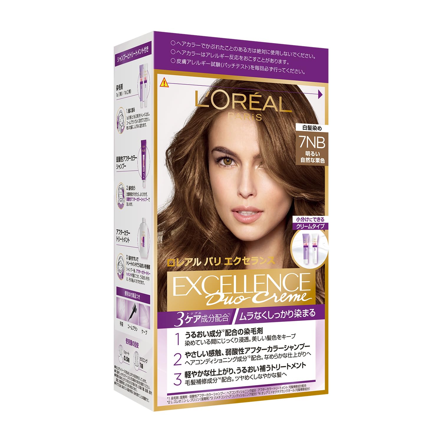 

Paris Excellence R Cream Hair Dye for Gray Natural Chestnut Brown L Oreal Hair, 7NB, Bright,