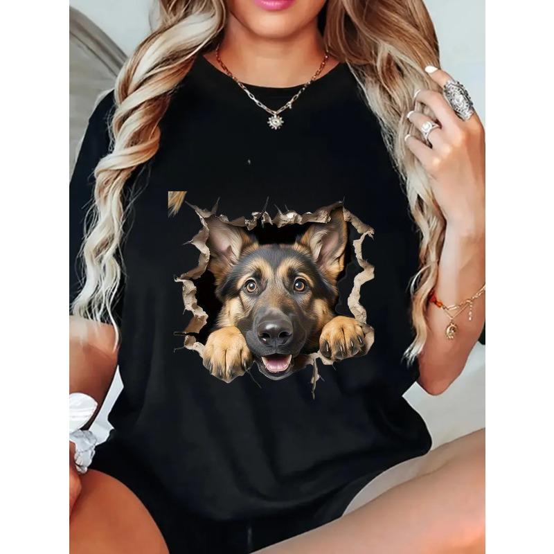 Oversized T Shirt Black German Shepherd Dog Breakthrough Print Casual Wear For Women And Men Streetwear Fashion Statement Piece