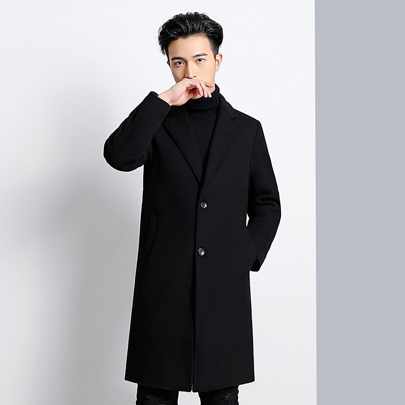2025 Autumn/Winter Men's Mid-Length Woolen Trench Coats - Thickened, Casual High-End Jackets