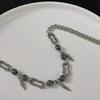 Titanium Steel Rivet Geometric Pendant Necklace Men Women Punk Hip Hop Style O-Link Chain 41-50cm Adjustable Length