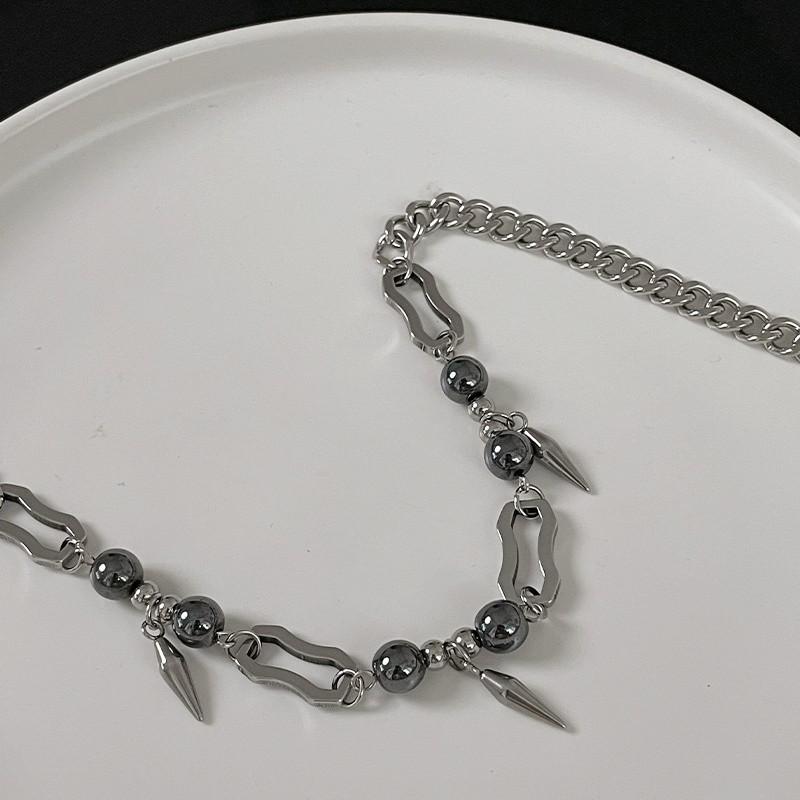 Titanium Steel Rivet Geometric Pendant Necklace Men Women Punk Hip Hop Style O-Link Chain 41-50cm Adjustable Length