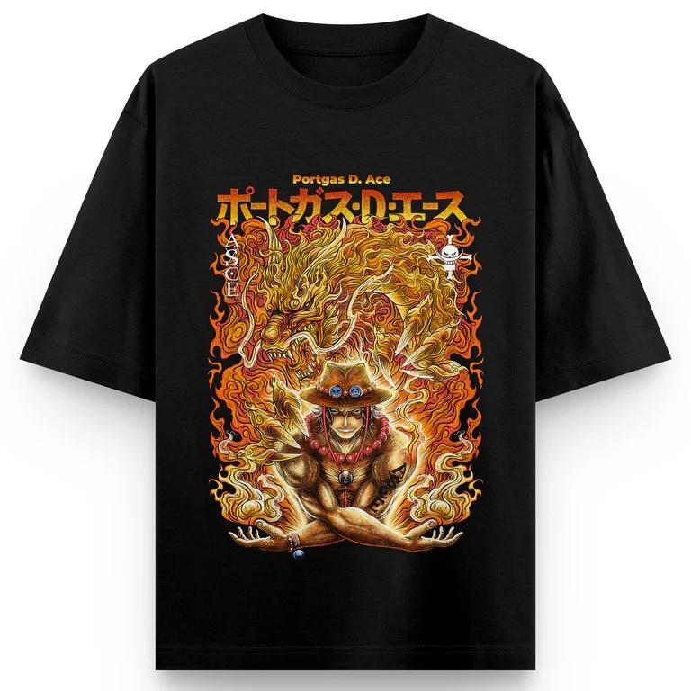 

One Piece Anime Fire Fist Ace Printing Cotton Tshirt Unisex and Women Harajuku Trend Y2K Casual Summer Absorb Sweat Tees 4XL