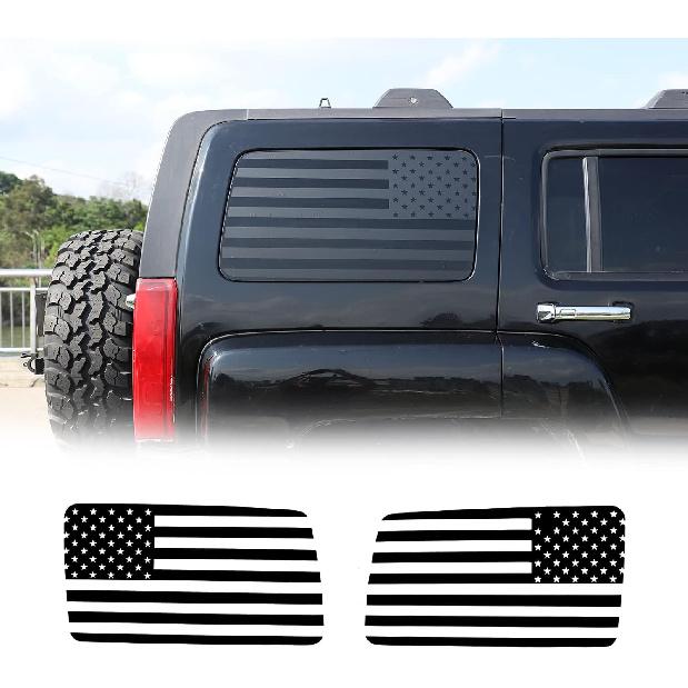 American Flag Vinyl Rear Side Window Decals Compatible with Hummer H3 2005-2009,Window Decals Precut Stickers Exterior Accessories(Black)
