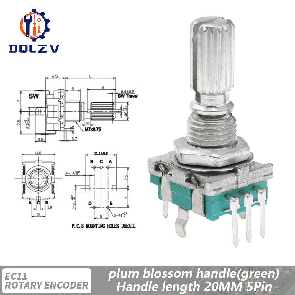 360 Degree Rotary Encoder EC11 With Push Button 5Pin 20 Positions 20 Pulse Code Switch Handle 15/20MM Digital Potentiometer