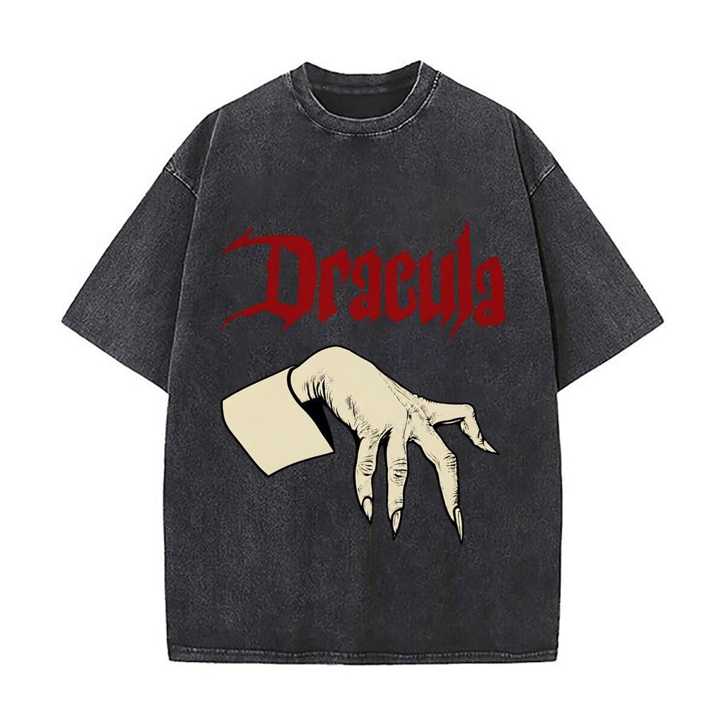 Dracula Creepy Clawed Hand Gothic Horror Graphic Vintage Distressed Loose Streetwear Tops