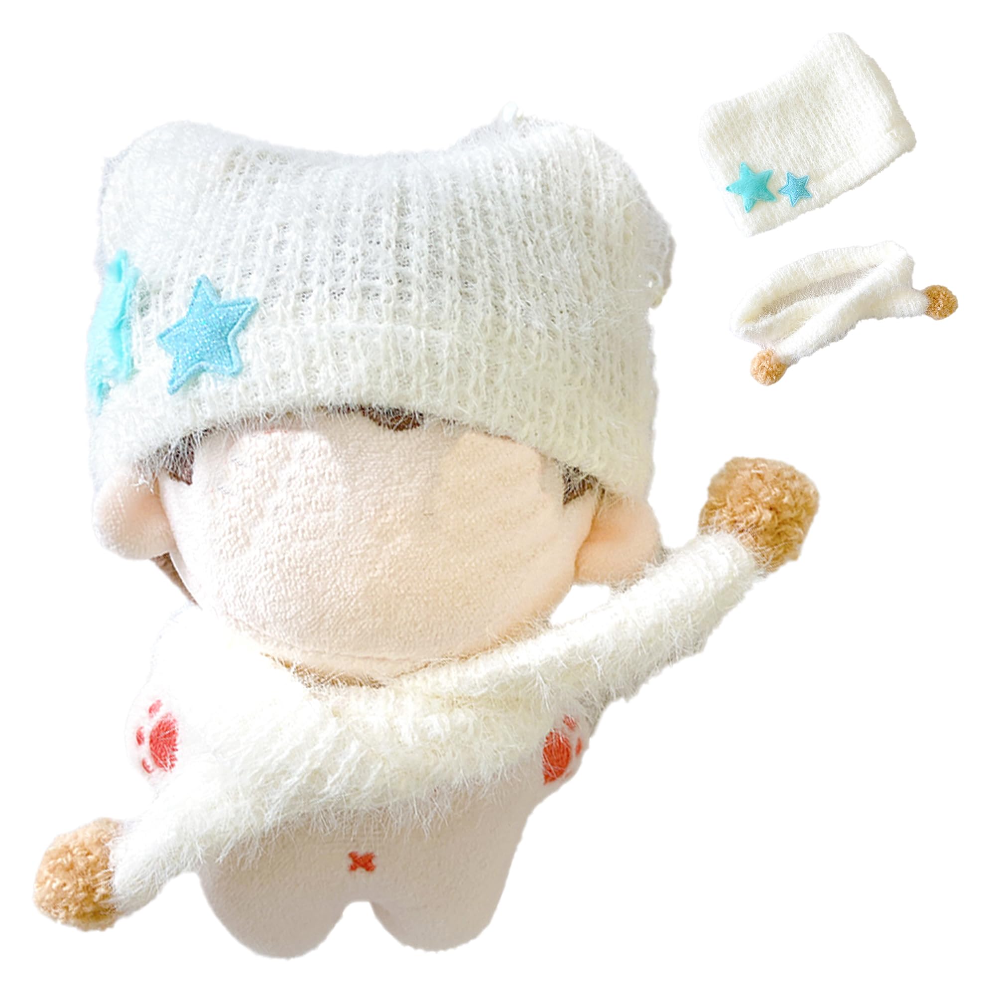 

Cat Ear Knit Hat & Scarf Set for 10cm Plush Toy, White [Used]