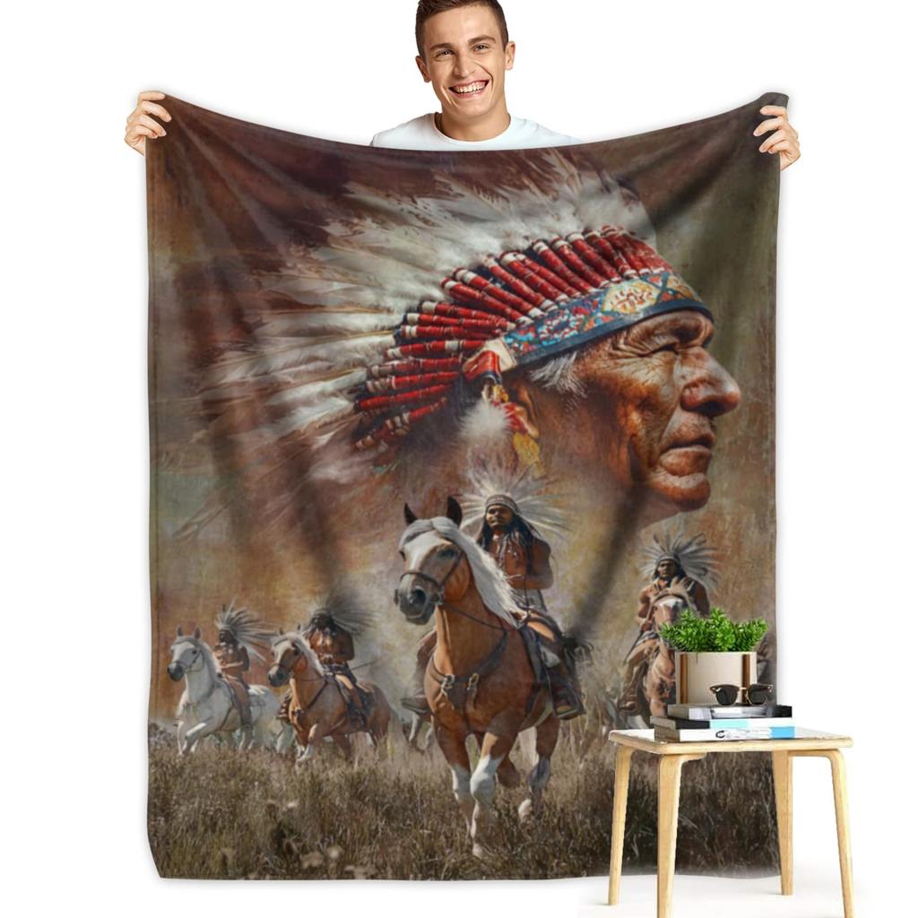 Indigenous American patterns digital-printed polyester Bedroom velvet flannel cover blanket Fleece soft cover blankets for beds