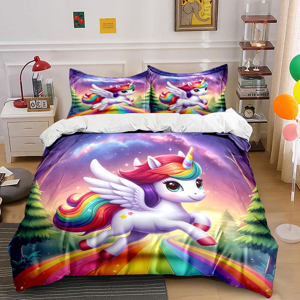Regenbogenflügel Einhorn Bettwäsche Bettwäsche Bettbezug Set Bettbezug Kissenbezüge (1 * Bettbezug 2 * Kissenbezüge, ohne Bettdecke)